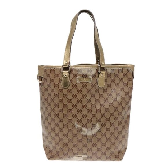 GUCCI GG Crystal Tote Bag Coated Canvas Beige Gold 189896 Auth 92133 - Picture 1 of 16